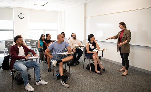 students sitting in a college classroom